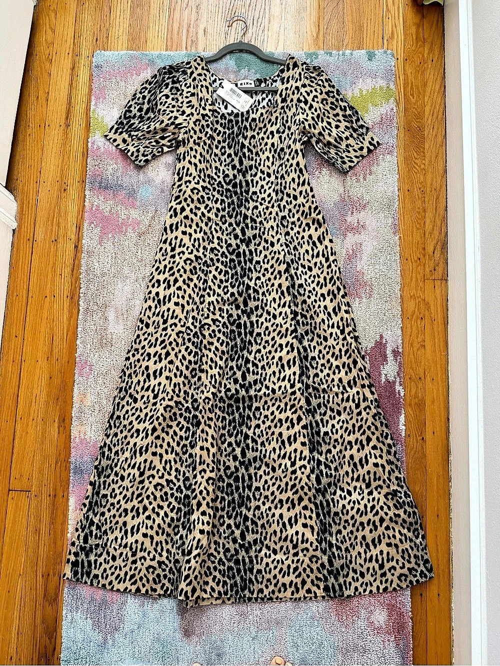 RIXO Kathleen Leopard-Print Cotton Midi Dress Like New